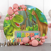 Lofaris Forest Mountain Dinosaurs Round Birthday Backdrop
