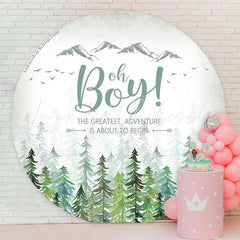 Lofaris Forest Mountain Oh Boy Round Baby Shower Backdrop