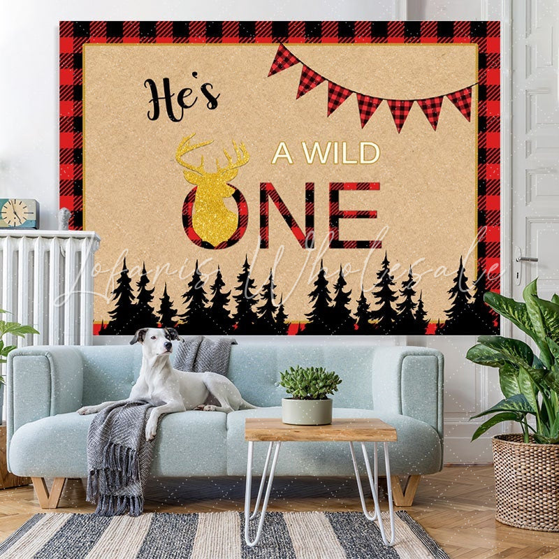 Lofaris Forest Wild One Red Plaid Backdrop for Baby Shower