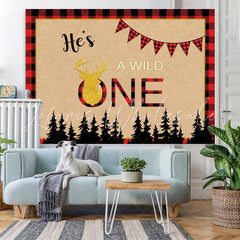 Lofaris Forest Wild One Red Plaid Backdrop for Baby Shower