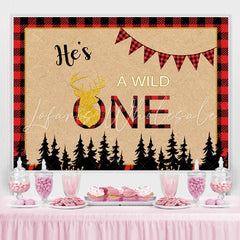 Lofaris Forest Wild One Red Plaid Backdrop for Baby Shower