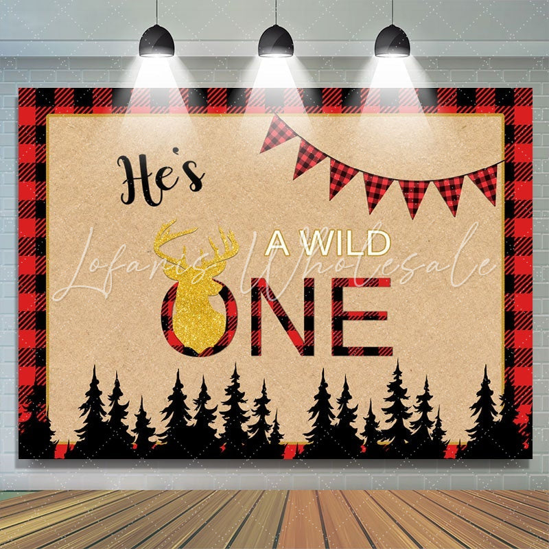 Lofaris Forest Wild One Red Plaid Backdrop for Baby Shower