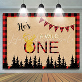 Lofaris Forest Wild One Red Plaid Backdrop for Baby Shower