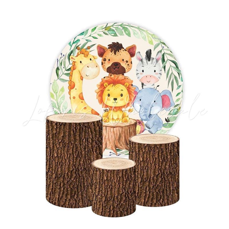 Forest Zoo Themed Round Backdrop and Cylinders Kit for Events