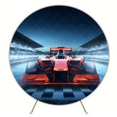 Formula One Red Racing Car Round Happy Birthday Backdrop
