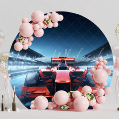 Formula One Red Racing Car Round Happy Birthday Backdrop