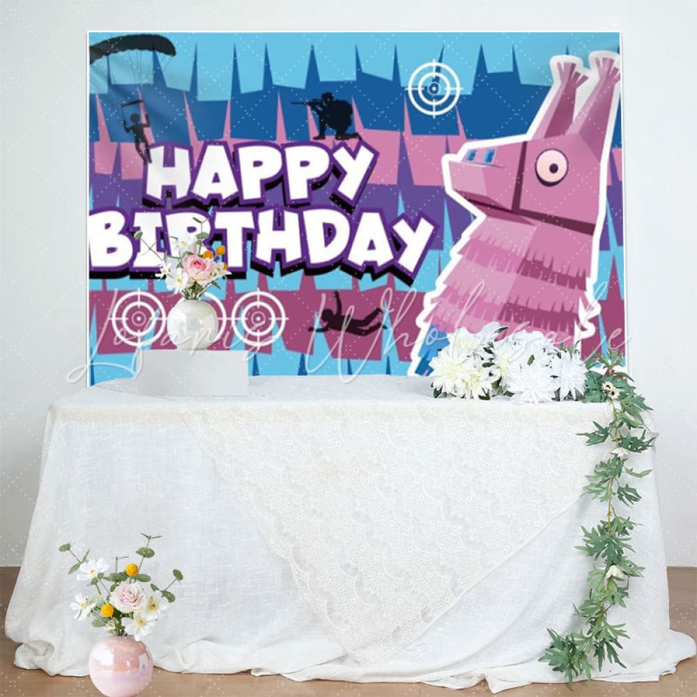 Fortnite Blue Pink Camel Games Birthday Party Backdrop
