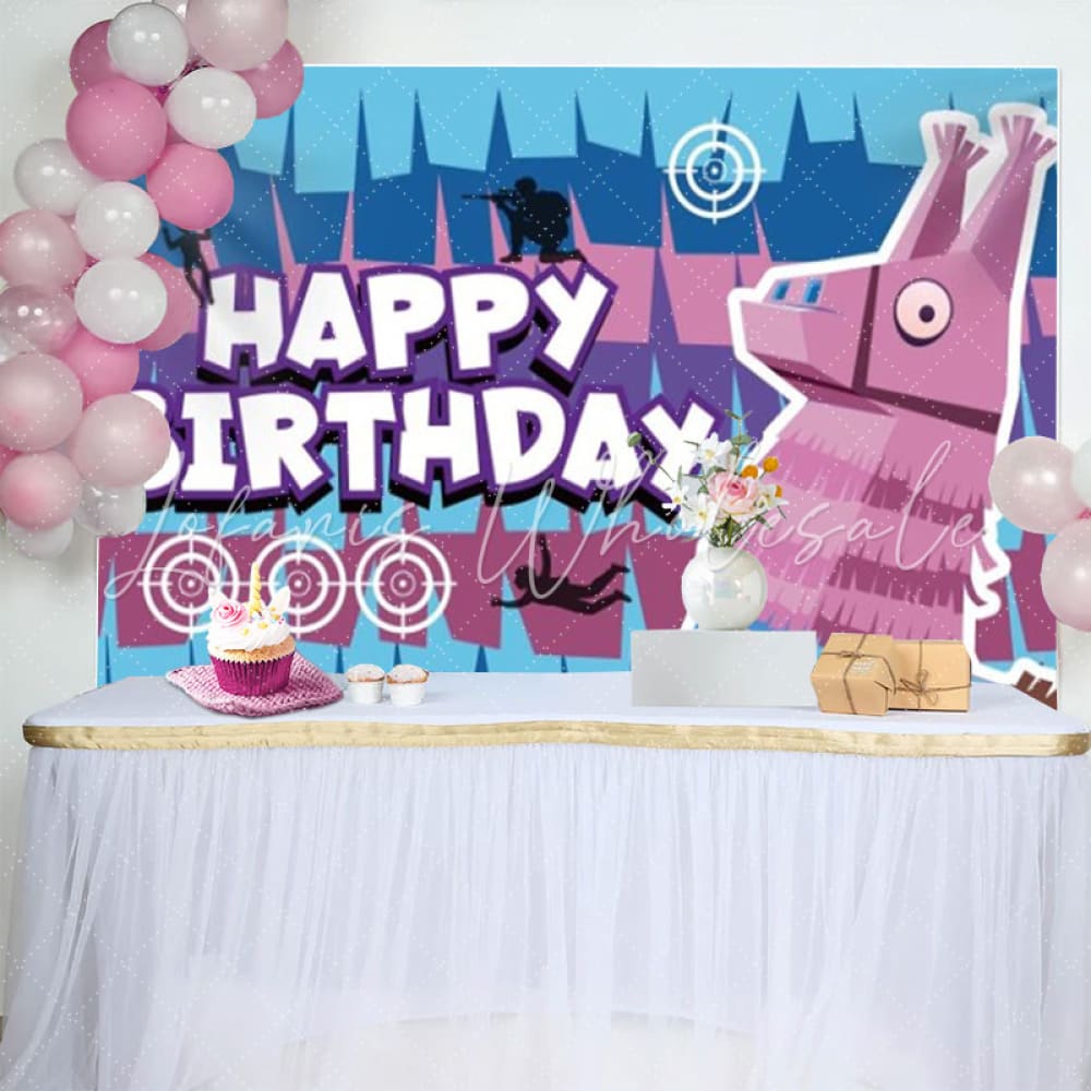 Fortnite Blue Pink Camel Games Birthday Party Backdrop