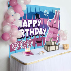 Fortnite Blue Pink Camel Games Birthday Party Backdrop