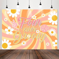 Lofaris Four Ever Groovy Sun Floral 4th Birthday Backdrop