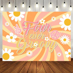Lofaris Four Ever Groovy Sun Floral 4th Birthday Backdrop