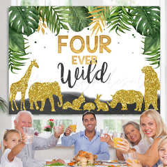 Lofaris Four Ever Wild Animals Green Leaves Birthday Backdrop for Boys