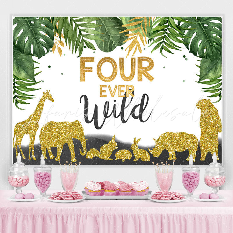 Lofaris Four Ever Wild Animals Green Leaves Birthday Backdrop for Boys