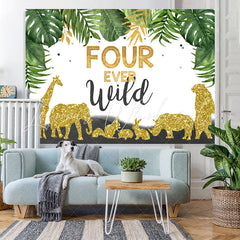 Lofaris Four Ever Wild Animals Green Leaves Birthday Backdrop for Boys