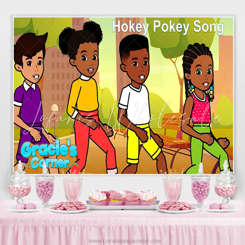 Lofaris Four Young People Dance Hokey Pokey Song Backdrop