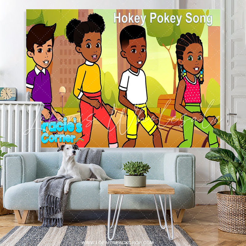 Lofaris Four Young People Dance Hokey Pokey Song Backdrop