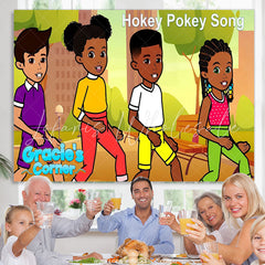 Lofaris Four Young People Dance Hokey Pokey Song Backdrop