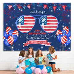 Lofaris Fourth of July Stars and Stripes 1st Birthday Backdrop