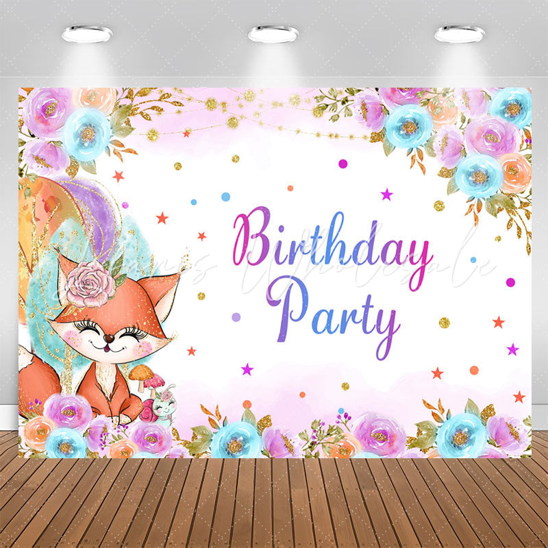 Lofaris Fox Floral Stars Glitter Girl Birthday Backdrop