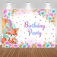 Lofaris Fox Floral Stars Glitter Girl Birthday Backdrop