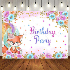 Lofaris Fox Floral Stars Glitter Girl Birthday Backdrop