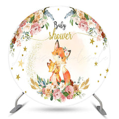 Lofaris Fox Floral Stars Glitter Round Baby Shower Backdrop