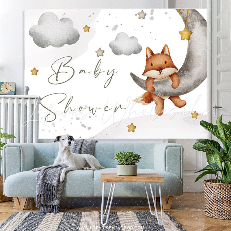 Lofaris Fox Moon Light On The Sky Baby Shower Backdrop