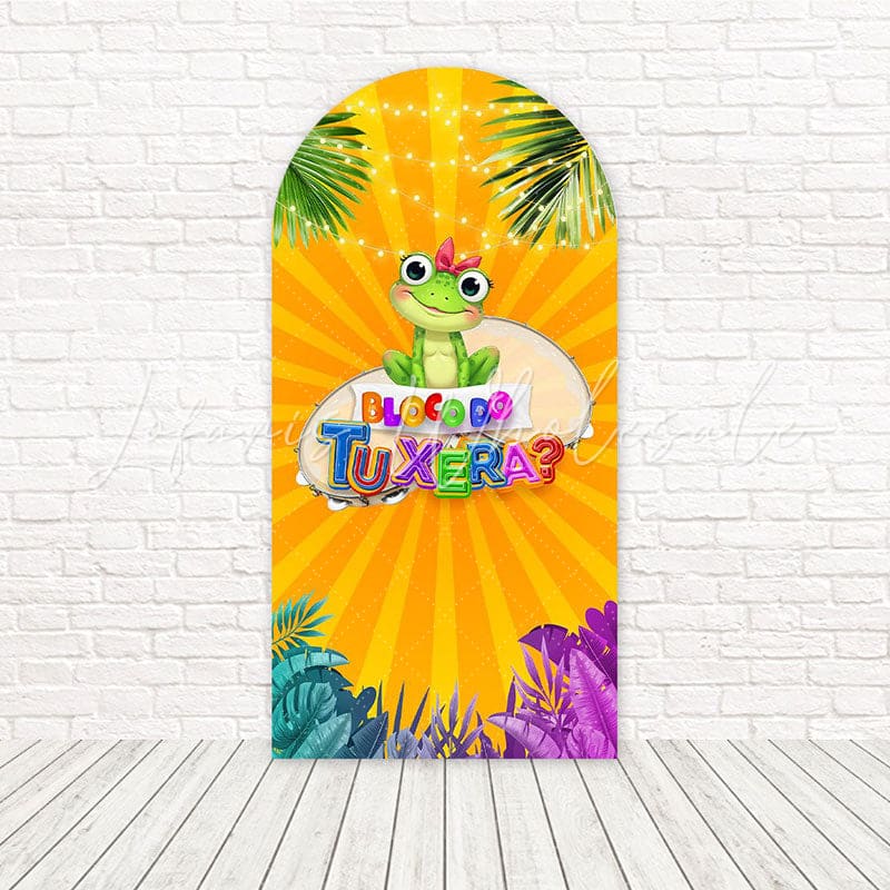 Frog Carnival Tu Xera Vibrant Green Arch Backdrop For Festive Celebration