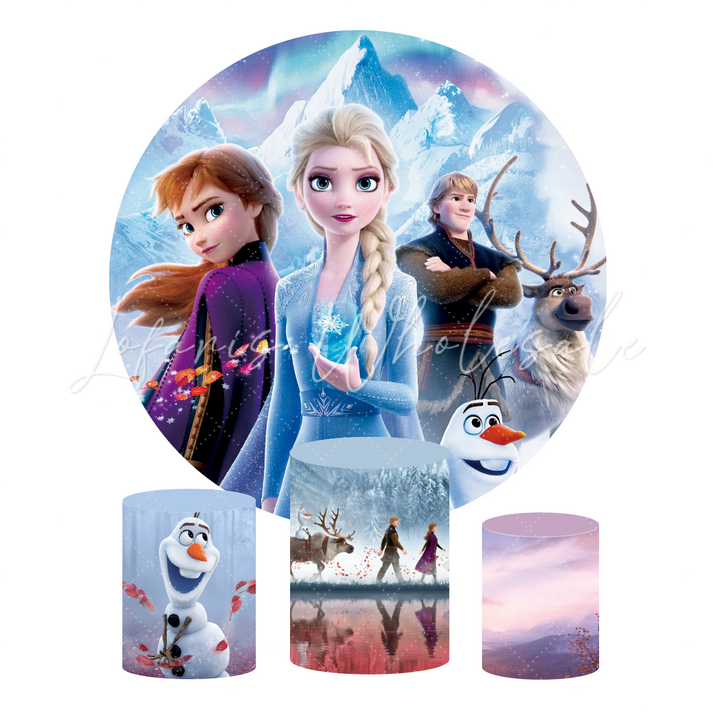 Frozen Lisa Anna Birthday Party Round Backdrop Cover Plinth Cylinder Pedestal Cover