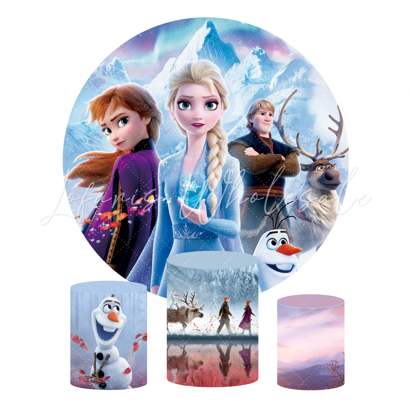Frozen Lisa Anna Birthday Party Round Backdrop Cover Plinth Cylinder Pedestal Cover