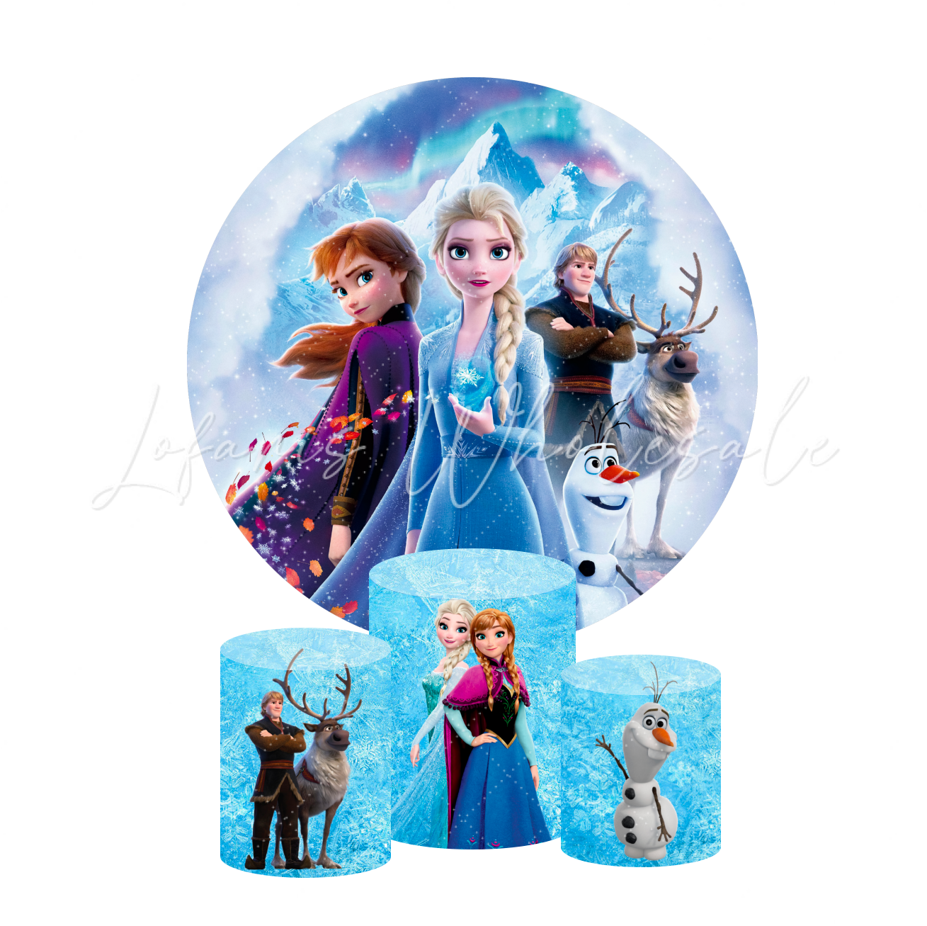 Frozen Lisa Anna Princess Birthday Party Round Backdrop Cover Plinth Cylinder Pedestal Cover