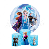 Frozen Lisa Anna Princess Birthday Party Round Backdrop Cover Plinth Cylinder Pedestal Cover