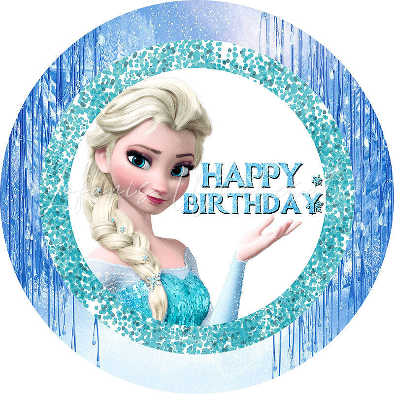 Lofaris Frozen White Ice Princess Theme Round Birthday Backdrop