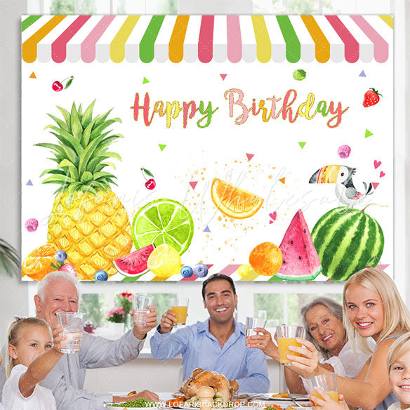 Lofaris Fruits Shop Parrot Happy Birthday Backdrop Decoration