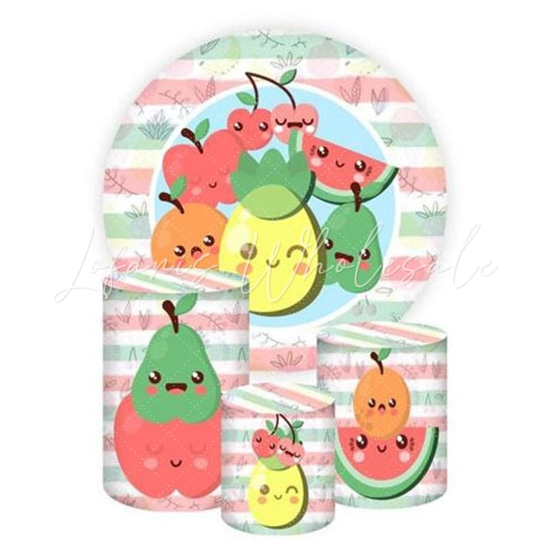 Fruits Themed Round Backdrop and Cylinders Kit for Events and Parties