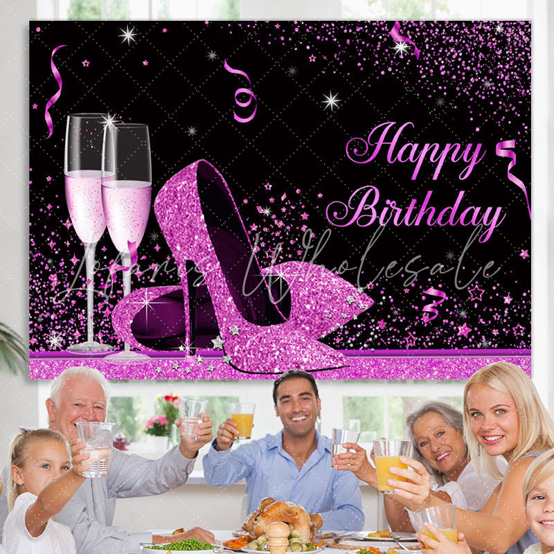 Lofaris Fuchsia And Black Glitter High-Heel Birthday Backdrop