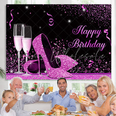 Lofaris Fuchsia And Black Glitter High-Heel Birthday Backdrop