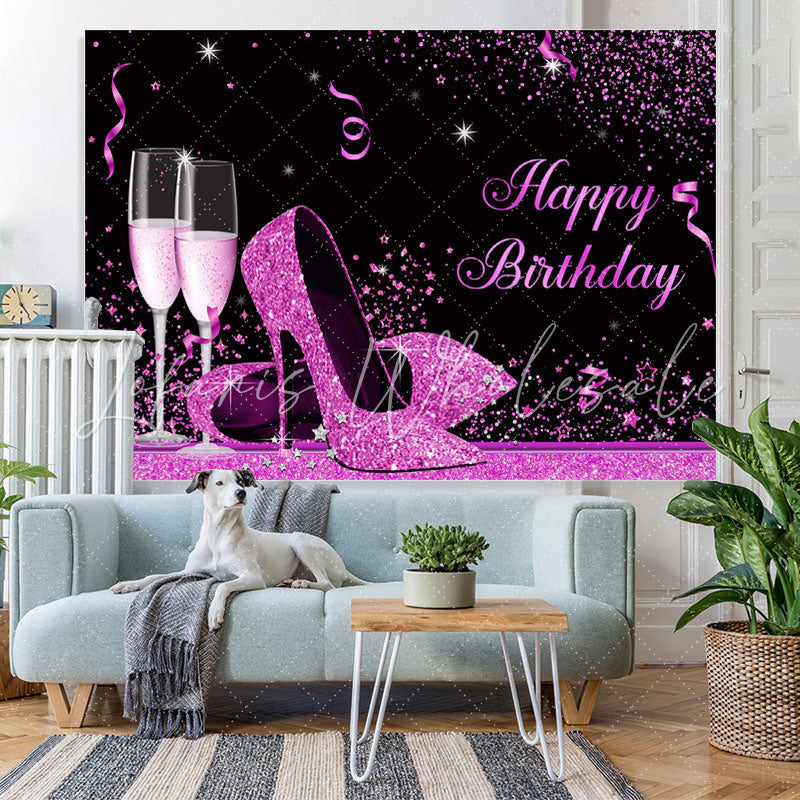 Lofaris Fuchsia And Black Glitter High-Heel Birthday Backdrop