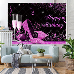 Lofaris Fuchsia And Black Glitter High-Heel Birthday Backdrop