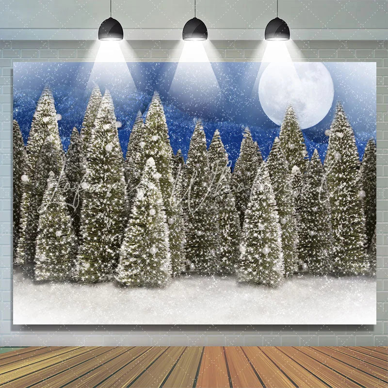 Lofaris Full Moon Snow Blue Night Froest Christmas Photo Backdrop