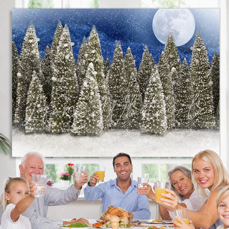 Lofaris Full Moon Snow Blue Night Froest Christmas Photo Backdrop