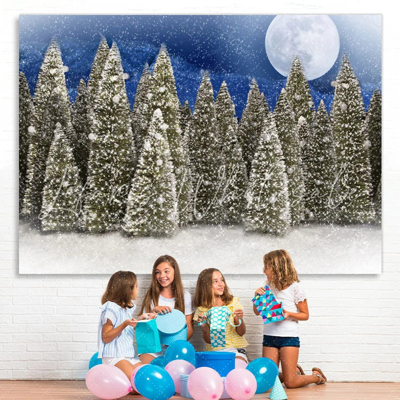 Lofaris Full Moon Snow Blue Night Froest Christmas Photo Backdrop