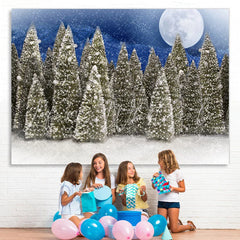 Lofaris Full Moon Snow Blue Night Froest Christmas Photo Backdrop