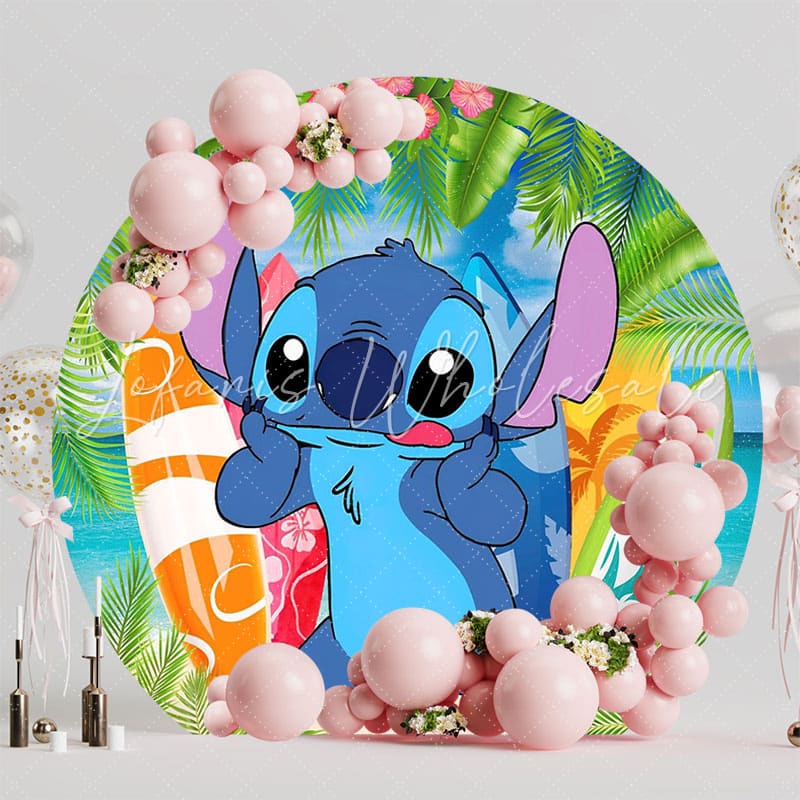 Fun Lilo & Stitch Round Backdrop For Tropical Kids Party Theme