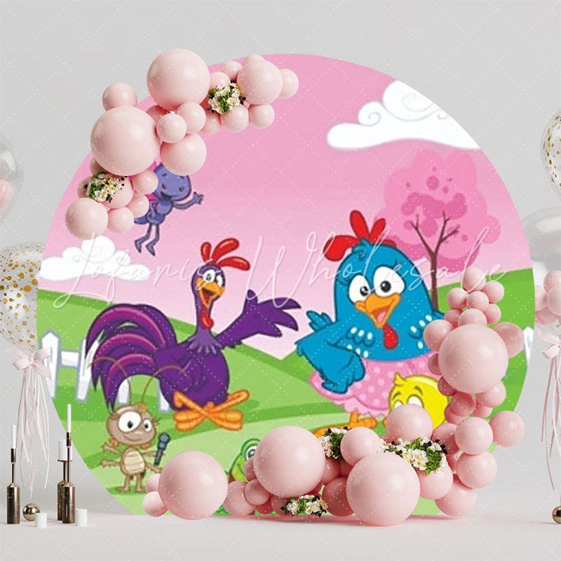 Fun Lottie Dottie Chicken Party Round Backdrop For Kids Gathering