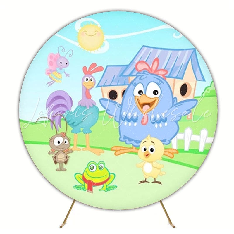 Fun Lottie Dottie Chicken Round Backdrop For Kids Party Theme