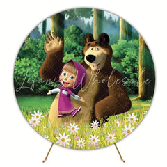 Fun Masha And The Bear Round Backdrop For Kids Party