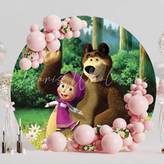 Fun Masha And The Bear Round Backdrop For Kids Party