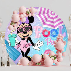 Fun Minnie Pool Party Round Backdrop For Summer Kids Celebration