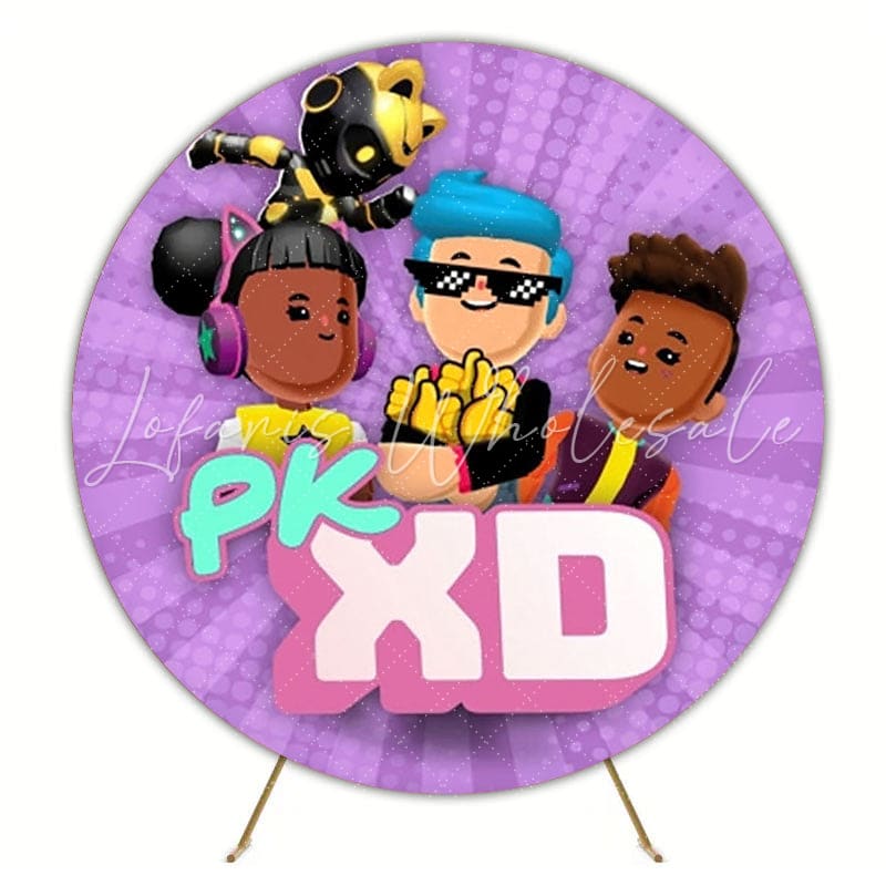 Fun PK XD Round Backdrop For Colorful Virtual-Themed Kids Celebration